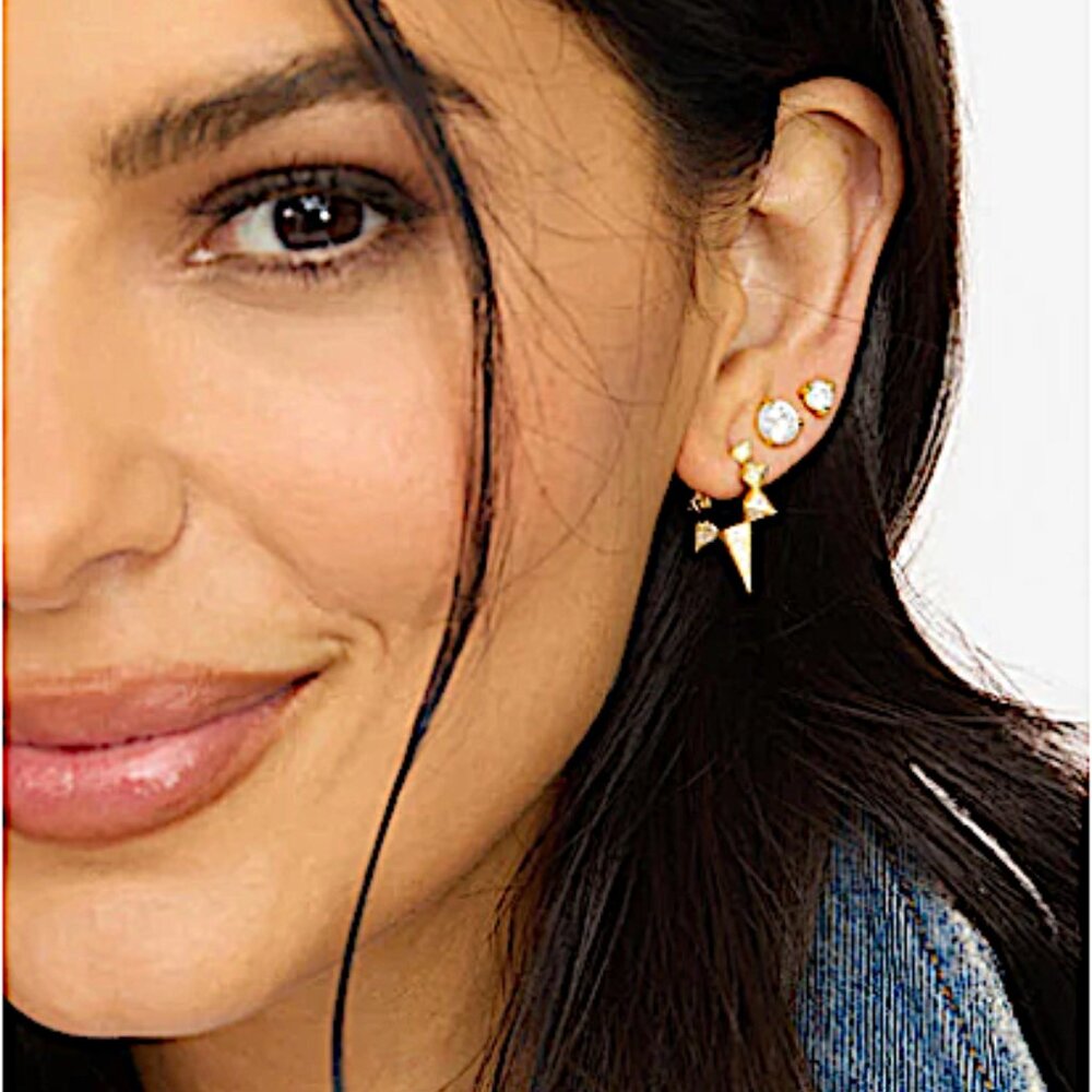 NEW~ Anthropologie Melinda Maria "Gabriella" Pavé Spiked Hoop Gold Earrings